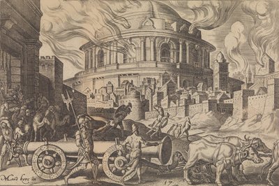 Kaldealaiset veivät pois Jerusalemin temppelin pilarit, ..., 1569 katastrofeista. tekijältä Philip Galle