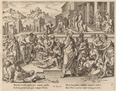 Pyhä Pietari parantamassa sairaita varjollaan tekijältä Philip Galle after Maerten van Heemskerck
