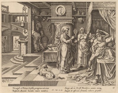 Pyhän Pietarin Eneasin parantaminen tekijältä Philip Galle after Maerten van Heemskerck