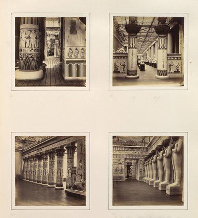 [Näkymä Egyptin tuomioistuimen poikki, näkymä egyptiläisten pylväiden läpi klassiseen veistoon..., n. 1859. tekijältä Philip Henry Delamotte.
