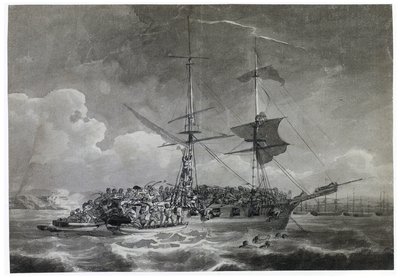 Ranskalaisen briggin (tiili) muotokuva, La Chevrette (epävarma). Philippe Jacques de Loutherbourgin (1740-1812) musteeseen kastama. tekijältä Philip James de (1740 1812) Loutherbourg
