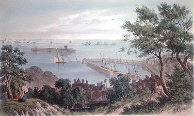 The Royal Squadron at Anchor, 2. syyskuuta 1846, kuningatar Victorian vierailusta Jerseyssä, kaiverrus H. Walter tekijältä Philip John (after) Ouless