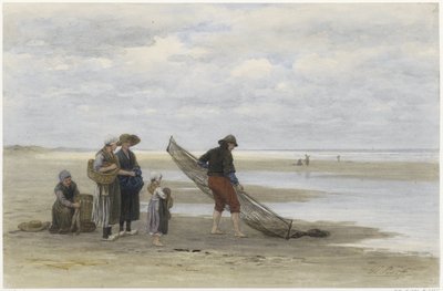 Katkarapujen kalastaja rannalla Pêcheur de crevettes (otsikko esineessä) tekijältä Philip Sadée