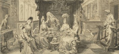 Elegant Society at Round Table, um 1700 tekijältä Philip Tidemann