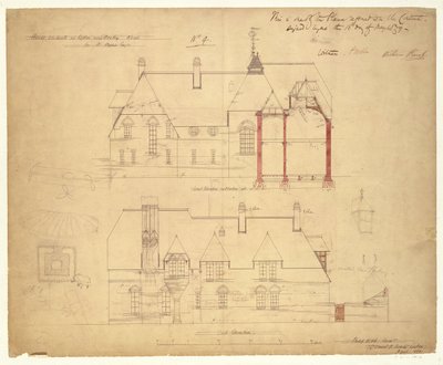 The Red House, Bexleyheath kohokohdat (kynä ja muste ja wc paperilla) tekijältä Philip Webb