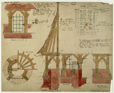 Suunnitelmat Red Houselle, Bexleyheath (kynä ja muste ja wc paperilla) tekijältä Philip Webb