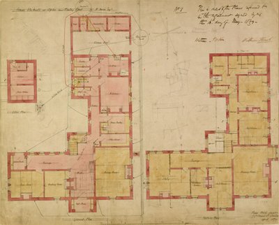 Suunnitelmat Red Houselle, Bexley Heath, 1859 (kynä ja muste ja wc paperilla) tekijältä Philip Webb