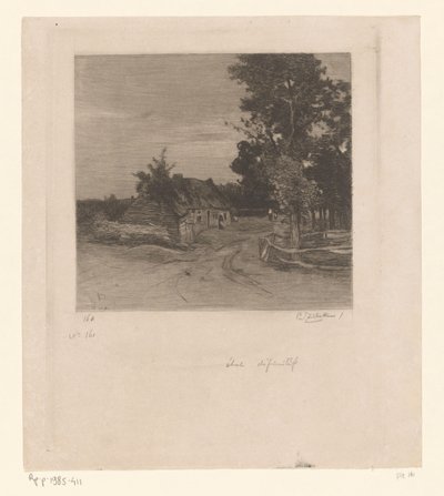 Maatila maantiellä puiden kanssa Kylä (alkuperäinen nimi) tekijältä Philip Zilcken (signed by artist)