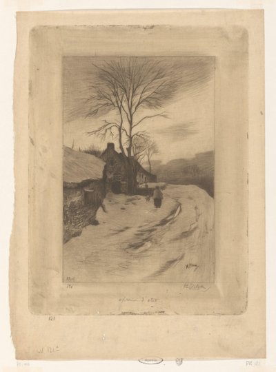 Maatilaa tien varrella, jossa on paljaita puita Hiver (alkuperäinen nimi) tekijältä Philip Zilcken (signed by artist)