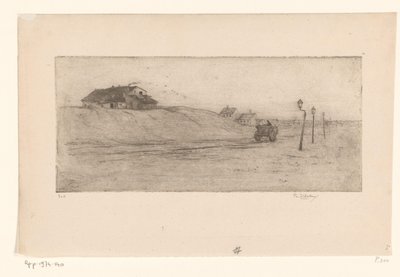 Maisema talojen, lyhtyjen ja vaunujen kanssa Banlieue de Bruxelles (alkuperäinen nimi) tekijältä Philip Zilcken (signed by artist)