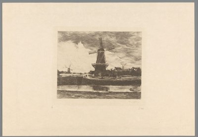 Maisema kanavalla ja tuulimyllyillä Le Moulin (alkuperäinen nimi) Jacob Maris. Kaksitoista maisemaa (sarjan nimi) tekijältä Philip Zilcken (signed by artist)