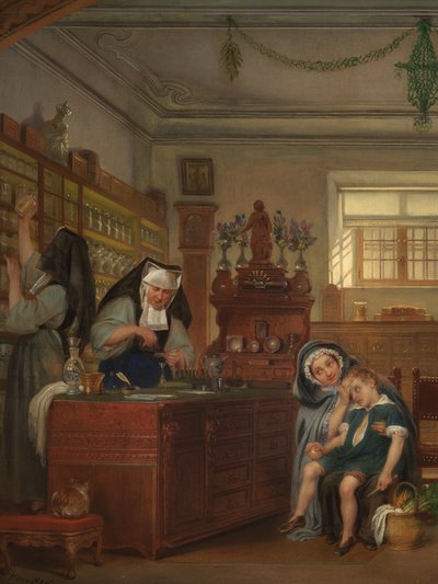 Yksityiskohta Saint-Johnin sairaalan apteekista (öljy paneelissa) tekijältä Philipe Jacques van Bree