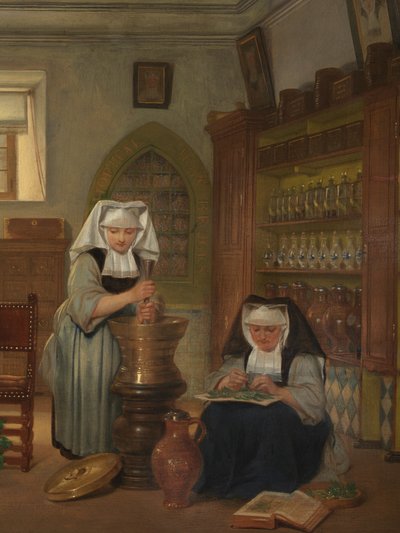 Yksityiskohta Saint-Johnin sairaalan apteekista (öljy paneelissa) tekijältä Philipe Jacques van Bree