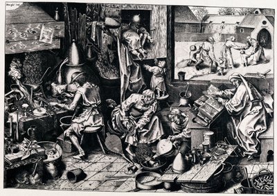Alkemisti, 1558 tekijältä Philipp Galle