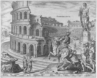 Rooman Colosseum sarjasta Maailman kahdeksas ihme Maarten van Heemskerckin jälkeen, 1572 tekijältä Philipp Galle