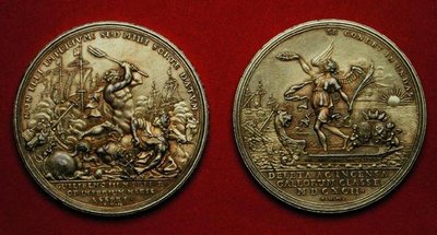 Mitali La Hoguen taistelun muistoksi vuonna 1692 (metalli) (katso myös 144616) tekijältä Philipp Heinrich Mueller