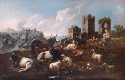 "Paimen ja karja", 1600-luvun loppu tai 1700-luvun alku tekijältä Philipp Peter Roos