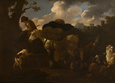 Talonpoikakohtaus, n. 1677-1706 (öljy kankaalle) tekijältä Philipp Peter called Rosa da Tivoli Roos