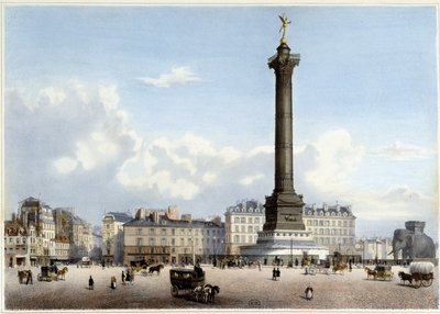 Column de Juillet à la Bastille - in "" Kävely Pariisissa ja sen ympäristössä", suunnittelija Jacottet ja Benoist, n. 1840 tekijältä Philippe Benoist