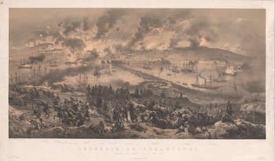 Sevastopolin tulipalo. Venäläisten vetäytyminen pohjoisrannikolla, 1855. tekijältä Philippe Benoist