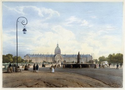 Hôtel des Invalides nähtynä Champ de Mars -kadulta - teoksessa "Kävely Pariisissa ja sen ympäristössä", kirjoittaneet Jacottet ja Benoist, toim. Gihaut tekijältä Philippe Benoist