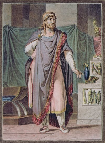 Antiochus, puku Jean Racinen "Bereniceen" julkaisun "Research on the Costumes and Theatre of All Nations" II osasta, kaiverrus Pierre Michel Alix (1762-1817) 1802 tekijältä Philippe Chery