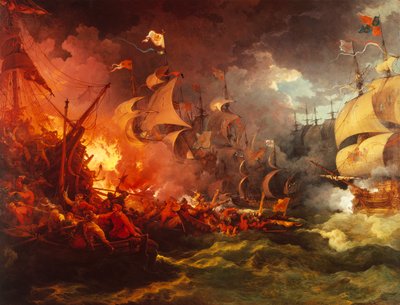 Espanjan armadan tappio, 8. elokuuta 1588. tekijältä Philippe Jacques de Loutherbourg