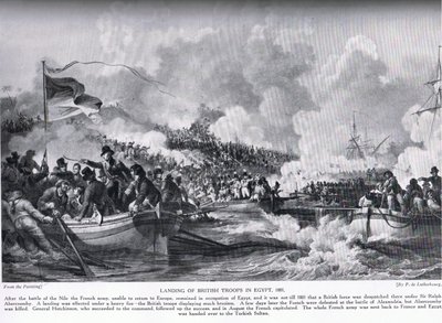 Brittijoukkojen maihinnousu Egyptiin vuonna 1801, kuvitus teoksesta 