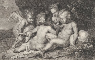 Kolmen lapsen ryhmä ja putto hedelmillä ja karitsalla, n. 1760-1801. tekijältä Philippe Lambert Joseph Spruyt