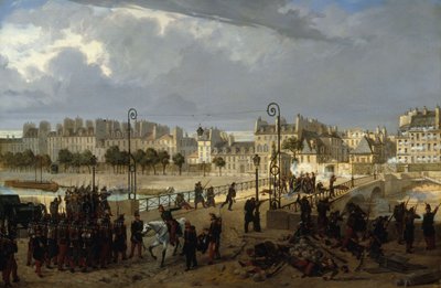 Mellakka arkkipiispan sillalla, 1849 (öljy kankaalle) tekijältä Philippe Marie Chaperon