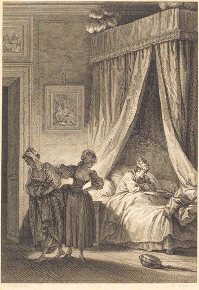 Vedonlyönti kolmesta juoruista: Palvelija tekijältä Philippe Triere and Antoine Jean Duclos after Jean Honoré Fragonard