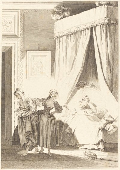 Vedonlyönti kolmesta juoruista: Palvelija tekijältä Philippe Triere and Antoine Jean Duclos after Jean Honoré Fragonard