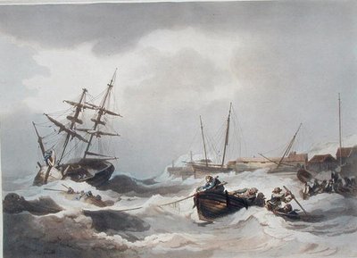 Storm off Margate, Englannin ja Walesin romanttisista ja maalauksellisista maisemista, julkaistu 1805 (värikaiverrus) tekijältä Philippe de (after) Loutherbourg
