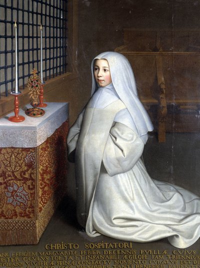 Marguerite Périer, Port Royal des Champsin (Port-Royal-des-Champs) luostarin vanki ja Pascalin veljentytär ("" Kristukselle Vapahtajalle: Marguerite Périer, 10-vuotias tyttö, jonka vasen silmä parani kosketuksessa virkistävän piikkien kanssa" - O tekijältä Philippe de (attr. to) Champaigne