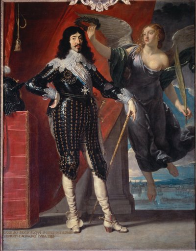 Täyspitkä muotokuva Ludvig XIII:n kruunuista Victorysta - öljy kankaalle tekijältä Philippe de Champaigne