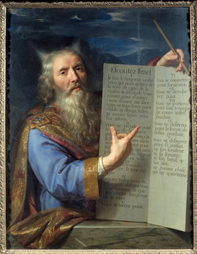 Mooses ja lain taulukot. Philippe De Champaignen (1602-1674) maalaus Ec. Flam. tekijältä Philippe de Champaigne