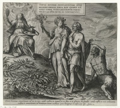Allegorie over boetedoening en berouw Boetedoening en berouw in het Oude Testament en het Nieuwe Testament (sarjan nimi) Jumalallisen tahdon ja armon tyyppi niitä kohtaan, jotka kaikesta sydämestään katuvat rikkomuksiaan ja kääntyvät Jumalan puoleen tekijältä Philips Galle (attributed to workshop of)