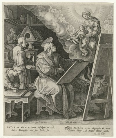 Pyhä Luukas maalaa Marian lapsen kanssa tekijältä Philips Galle (attributed to workshop of)