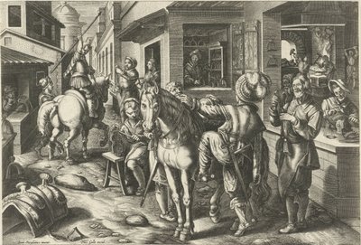 Jalustimet Uusia keksintöjä ja löytöjä (sarjan nimi) Nova Reperta (sarjan nimi) tekijältä Philips Galle (attributed to workshop of)