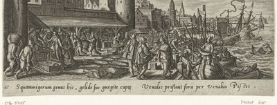 Vismarkt Jacht en visvangst (sarjan nimi) Metsästys, kalastus ja metsästystyypit (sarjan nimi) tekijältä Philips Galle (attributed to workshop of)