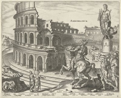 Colosseum Roomassa Amfiteatteri (otsikko esineessä) Maailman kahdeksan ihmettä. (sarjan nimi) tekijältä Philips Galle
