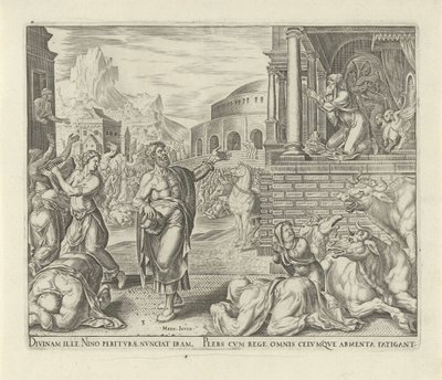 Joona ennustaa Niniven tuhoa History of Jonah (sarjan nimi) tekijältä Philips Galle