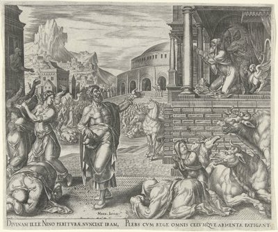Joona ennustaa Niniven tuhoa History of Jonah (sarjan nimi) tekijältä Philips Galle