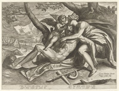 Venus suree Adonisin kuolemaa The Story of Adonis (sarjan nimi) tekijältä Philips Galle