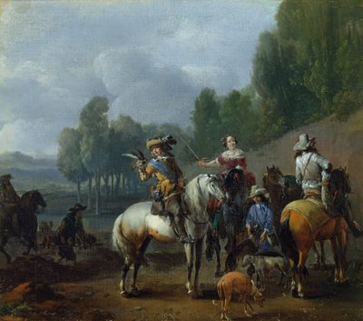 Hawking Party (öljy kankaalle) tekijältä Philips Wouwermans or Wouwerman
