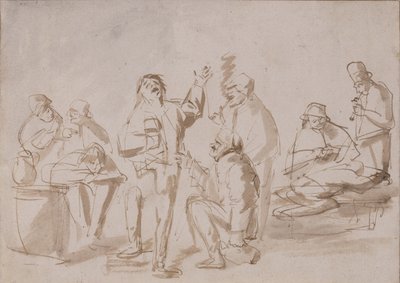 Talonpojat tavernassa, n. 1662 (kynä ja muste pesulla paperille) tekijältä Phillips de Koninck
