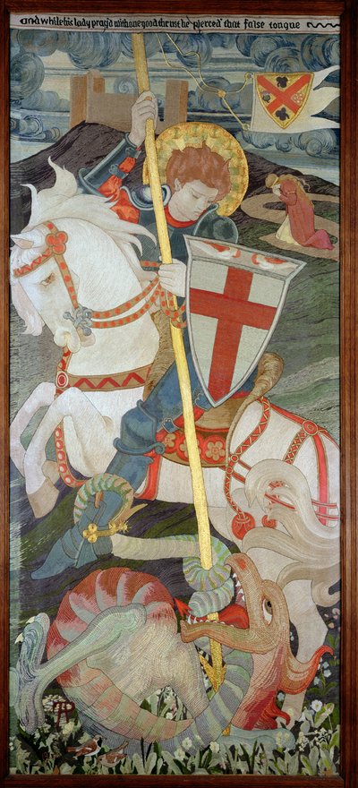 St. George Slaying the Dragon, Una rukoilee taustalla, 1904 (kirjonta) (katso myös 141949 & 51) tekijältä Phoebe Anna Traquair
