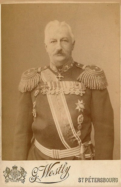 Kenraali Konstantin Pavlovich Prezhbiano 1840-1905. tekijältä Photo studio E. Westly and Co.