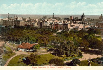 Hyde Park St Marys Cathedralista, Sydneystä (värillinen kuva) tekijältä Photographer Australian