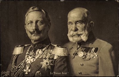 Ak Preussin keisari Wilhelm II ja Itävallan keisari Franz Josef I, uskollisuus (s/w-kuva) tekijältä Photographer German